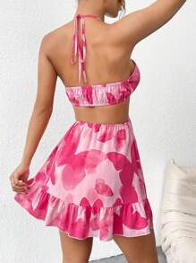 SHEIN PETITE Summer Tie Back Halter Backless Dress
