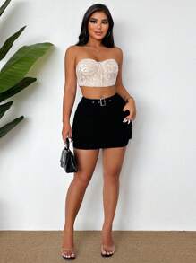 VaVaBold Ladies' Solid Color Belted Skirt With Pocket Design, Summer - Black - View 6