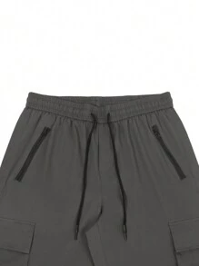 Manfinity Homme Men's Drawstring Waist Solid Color Cargo Shorts With Pockets