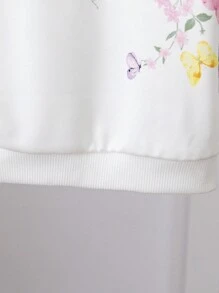 SHEIN Baby Girl Cute And Versatile Floral Print Round Neck Long Sleeve Sweatshirt, Autumn/Winter - White - View 3