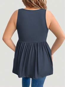 SHEIN LUNE 方領下擺鬆緊設計遮掩小腹的背心，優雅風格 - 深灰色 - 查看 2