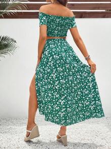 SHEIN Conjunto de top tubo y falda diaria impresa al azar para maternidad, 2 piezas - Verde - Ver 2