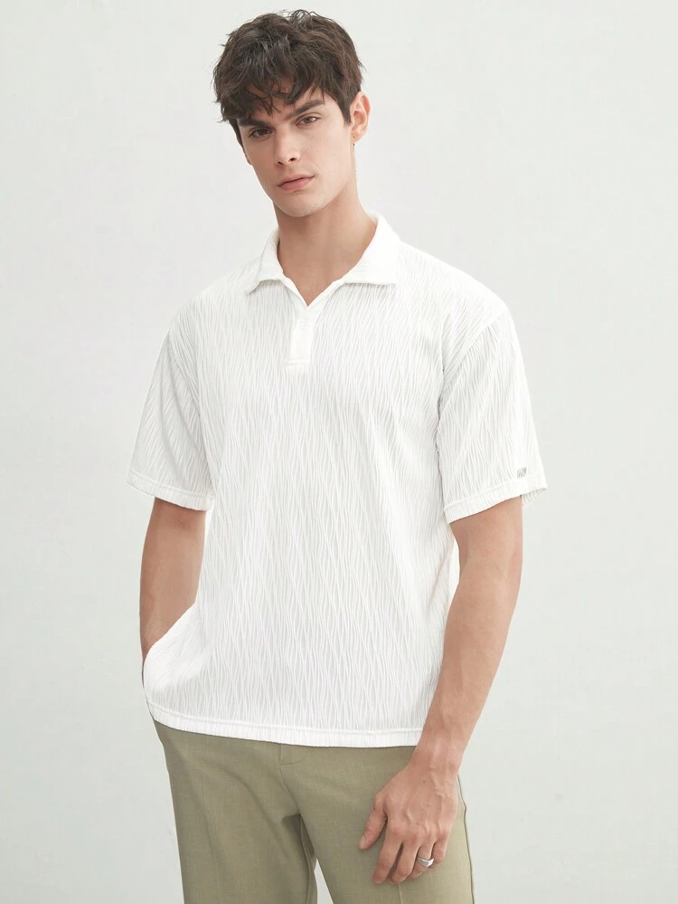 Men's Knitted Jacquard Solid Color Slim Short Sleeve Polo Shirt, Suitable For Summer Daily Wear