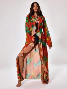 Musera Resort Cubrecosturas con detalle de volantes estampados para playa y resort de verano - Multicolor - Ver 4