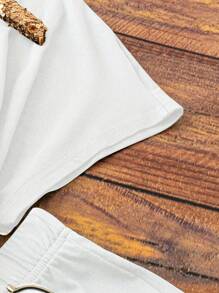 Zolique Summer Fashion Solid Color Distressed Batwing Sleeve T-Shirt And Shorts Set - White - View 4
