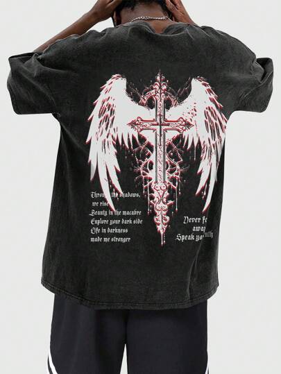 Grunge Punk T-shirt à col rond vintage usé et délavé pour homme, parfait pour un port casual au quotidien au printemps et en été, école