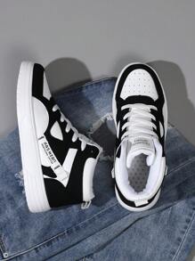 High Top Women's Casual Shoes Sneakers Women Skateboard Shoes Female Mid Sports Shoes Footwear All-Match Fashionable Lace Up Design Versatile Shoes For Spring And Autumn Lightweight EVA Sole