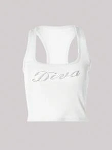 INAWLY Top corto de mujer con estampado de letras, camisetas gráficas de verano para mujeres