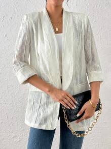 Chiquease Textured Lace Embellished Solid Color Casual Vacation Jacket Fall Cloth For Women - Apricot - View 1