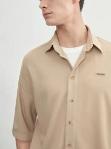 AKNOTIC Business Casual 易護理男士2入組針織純色寬鬆式休閒外套和直筒休閒短褲，適用於春夏日常穿著 - 卡其色 - 查看 7