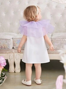 SHEIN Summer Baby Girl Cute Cartoon Patchwork Organza Ruffle Sleeveless Dress - Multicolor - View 2