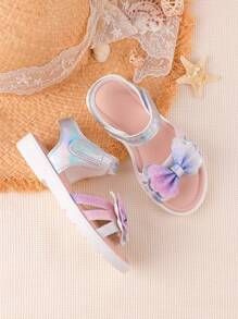 Sandalias planas al aire libre de purpurina morada con estrellas brillantes y lazo para niños - Multicolor - Ver 2