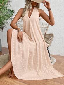 Breezaya Đầm dây cổ chữ V không tay màu trơn thời trang dành cho nữ - Màu Khaki - Xem 7