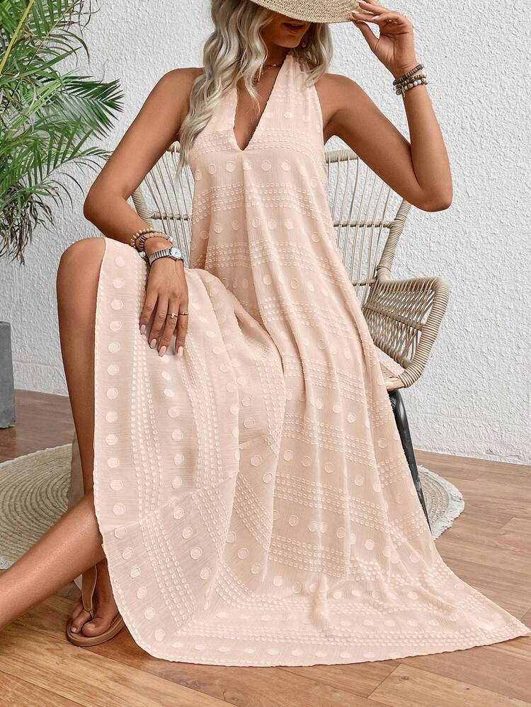 Women's Fashion Solid Color Sleeveless V-Neck Halter Dress
