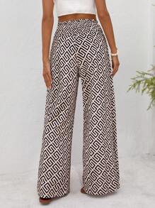 RueChic All Overprinted Flare Wide Leg With Splits At Front Smocking Waist Long Pants - Multicolor - View 2
