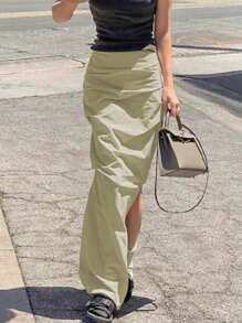 Glamine Women's Fashionable Ruched High Slit Skirt Fall Cloth For Women - Apricot - View 3