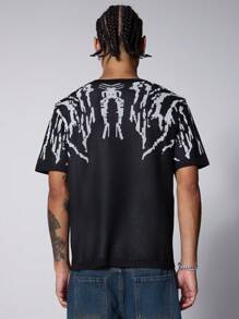 Manfinity Roghcode Men's Crew Neck Allover Print Summer Short Sleeve Knit Top In Street Style - Black and White - View 2