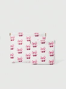 ROMWE Kawaii Cherry 时尚便携式多功能夹式收纳袋，波西米亚风 - 白色 - 查看 7