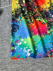 SHEIN SXY Vestido de moda de verano para mujer con estampado de graffiti y línea A con hombros descubiertos - Negro - Ver 5