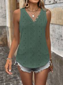 SHEIN LUNE 女士假期和休閒單色鑽空刺繡背心