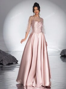 Elegante e raffinato nuovo scialle con paillettes mesh a spaghetti strap da donna di alto livello abito da sera a-linea