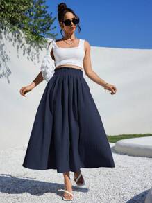Siren Gaze Summer Women Clothes Casual  A-Line Linen Midi Skirt For Summer Fits Beach High Waist Baggy Winter