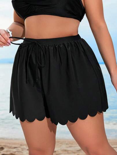 Swim Lushoire Plus Size Women's Fashion Solid Loose Bikini Bottom With Lace Trim Summer