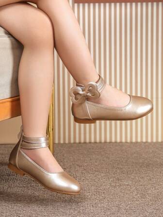 Gold Flat Shoes For Girls Aged 7-10, Girls Kids Shoes, Spring & Year Round