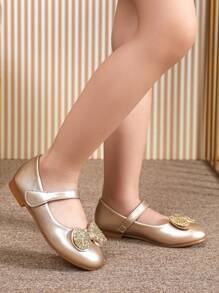 Zapatos dorados de niña grande, zapatos planos para niñas, zapatos para otoño con gancho y lazo para niños pequeños - Dorado - Ver 7