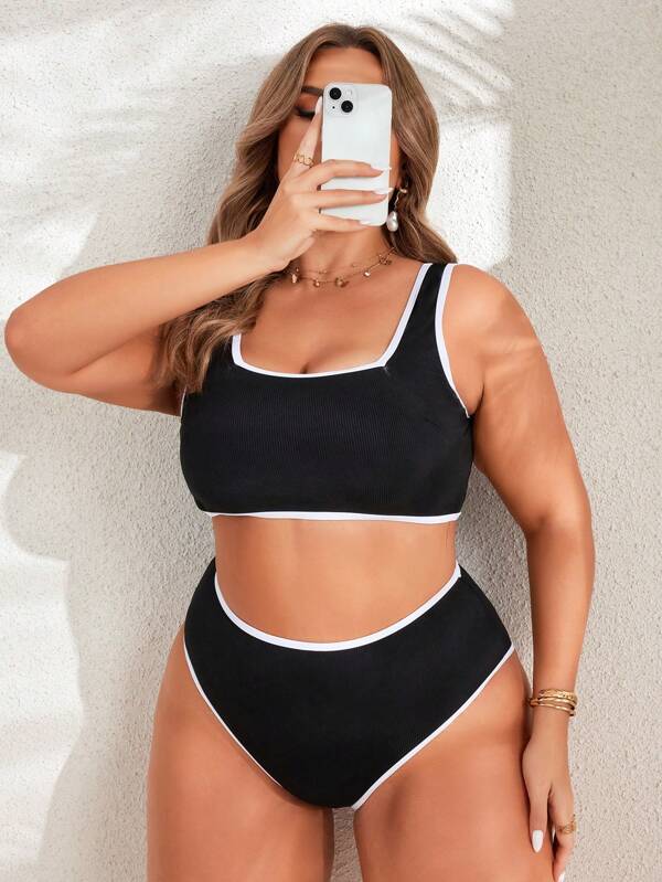 Swim Lushoire Plus Size Women's Summer Beach Ruffle Sexy Two-Piece Bikini Swimwear Set