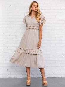 SHEIN LUNE Women's Spring/Summer Multilayered Frill Design Princess Style Elegant Casual Fashionable Holiday Dress