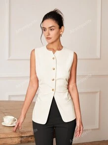 Chaleco de mujer sin mangas acortado para uso casual en la oficina, con diseño elegante y ceñido al estilo "Old Money", para primavera/verano