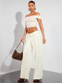 SHEIN BAE Summer Lace White Off Shoulder Top,Boho Women,Concert - White - View 4