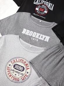 Set de pijamale pentru femei, 3 bucăți, cu mâneci scurte, cu litere, imprimate casual de vară