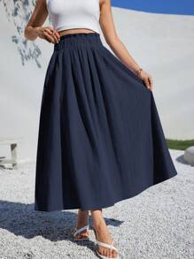 Siren Gaze Summer Women Clothes Casual  A-Line Linen Midi Skirt For Summer Fits Beach High Waist Baggy Winter