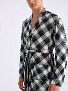 Men's Plaid Printed Simple Daily Nightgown - Multicolor - View 7