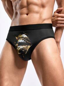 Men's Simple Printed Daily Trunk Underwear - Black - View 1