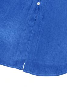 Solid Color Button-Front Casual Short Sleeve Shirt With Pocket - Blue - View 6