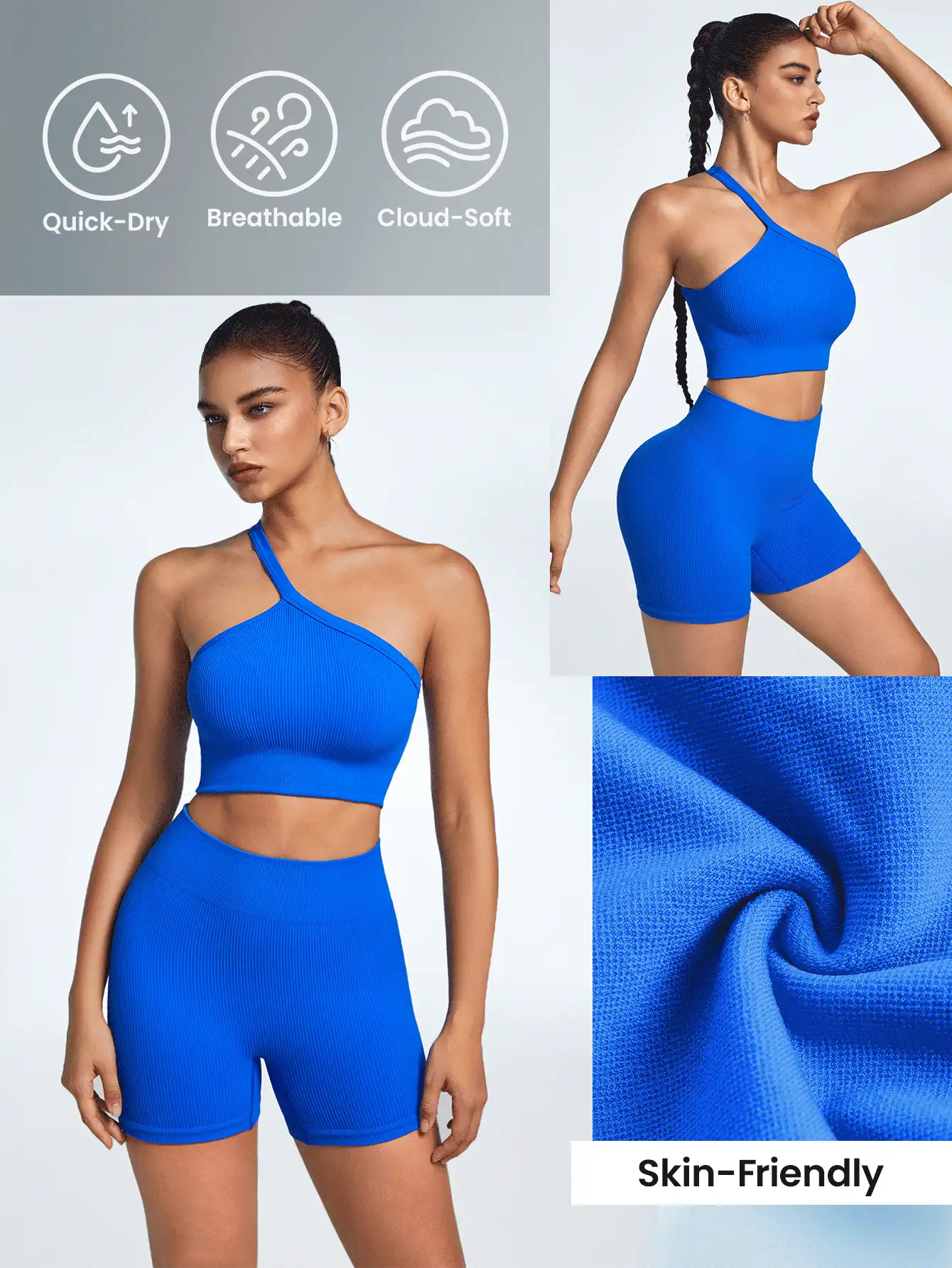 Lifespree Frauen Einfarbig ärmelloses asymmetrisches Neckholder Crop Top und Shorts, Sommer enge nahtlose Sportbekleidung Set