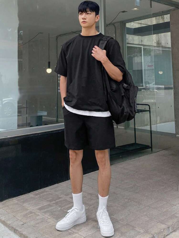Men's Summer Casual Solid Color Short Sleeve T-Shirt And Shorts Set