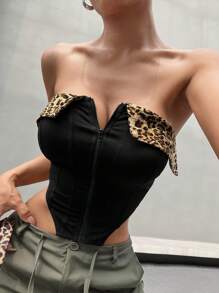 SHEIN EZwear Y2k Summer  Front Zipper Bandeau Top For Women - Black - View 1