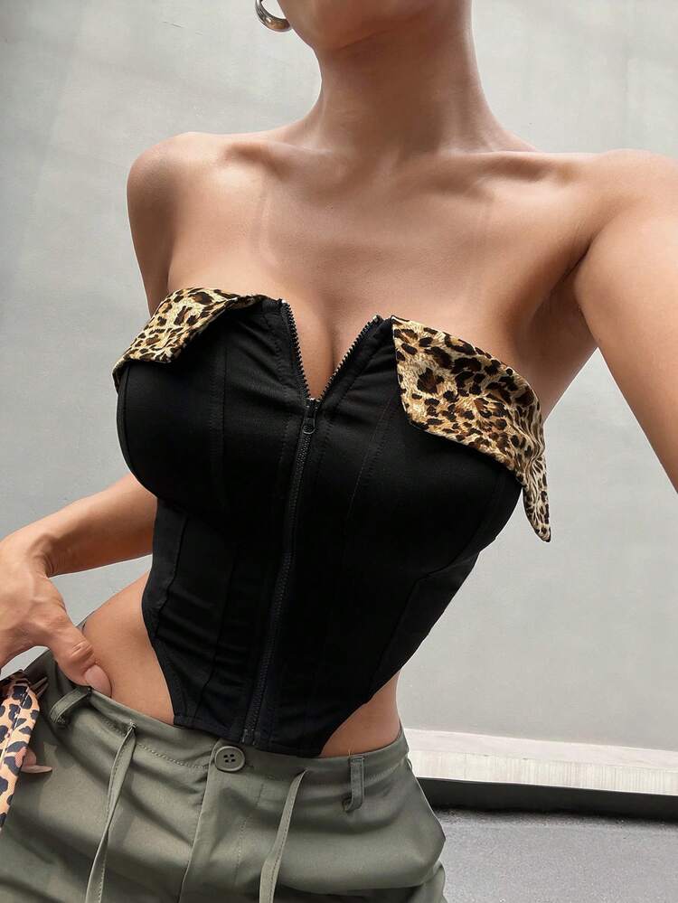 Y2k Summer  Front Zipper Bandeau Top For Women