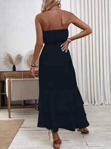 Breezaya Women's Strapless Ruffle Hem Vacation Summer Dress With High Slit - Navy Blue - View 2