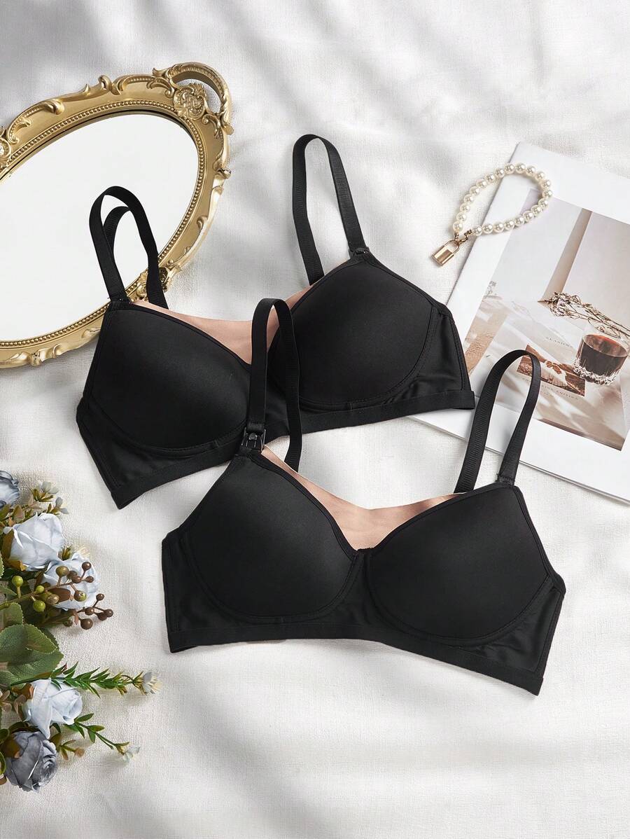 Moonlight & Mama 2pcs Maternity Women's Fashionable Simple Solid Color Underwear Bra