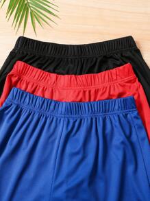 SHEIN Teen Boys Casual Patchwork Reflective Webbing Shorts Black Grey Blue 3pcs Set Pants Sports - Red - View 6