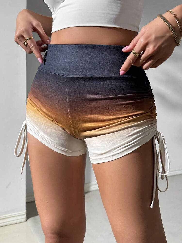 Women's Ombre Drawstring Side Casual Short Leggings