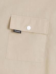 Manfinity VCAY 2 piezas/Conjunto Camisa de trabajo holgada de tejido suelto y talla grande para hombre con mangas cortas caídas y pantalones cortos rectos en la cintura, adecuado para el verano y uso diario
