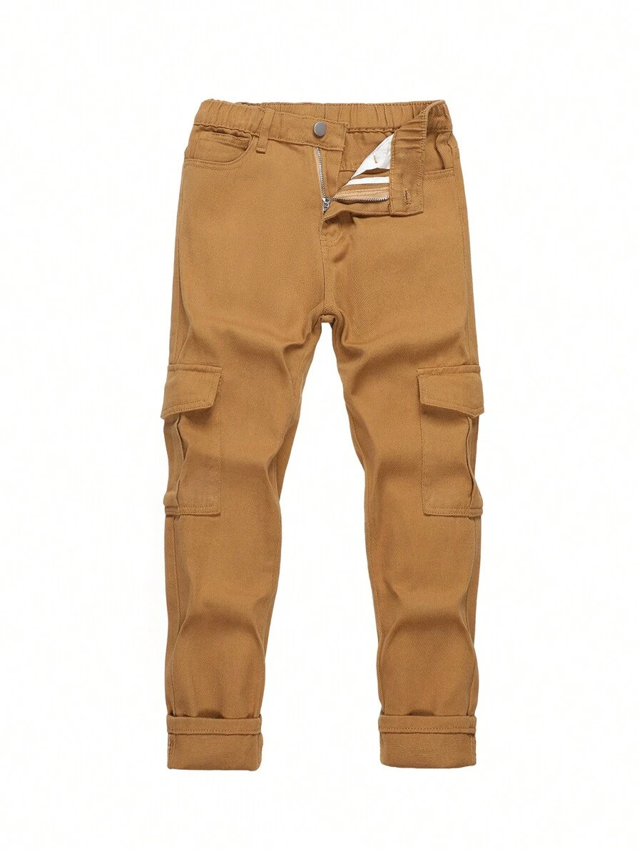 Tween Boy Casual Solid Color Tapered Work Pants, School, Campus, College Summer Holiday - Gold - View 1