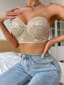 2pcs Women's Sparkling Strapless Bra With Underwire - Multicolor - View 5