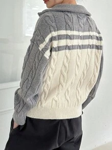 DAZY Women's Striped Color-Block Half Zipper Cardigan Sweater,Fall Women Clothes - Grey - View 5